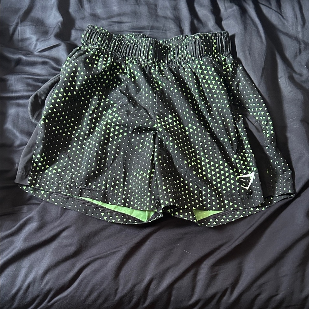 Gymshark 5” Black and Green Patterned Shorts